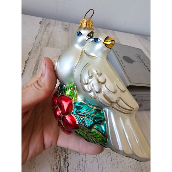 Polonaise double doves bird glass ornament poinsettia Xmas tree Kurt Adler - Picture 4 of 9
